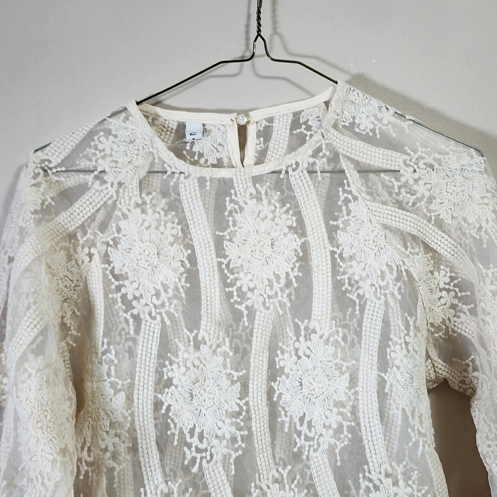 Unify style embroidered sheer long sleeve peplum blouse color offwhite - Picture 5 of 6